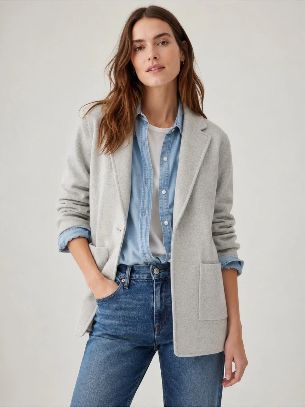 J. Crew Sophie open-front sweater-blazer in Light Gray Size XXS Fits Size XS